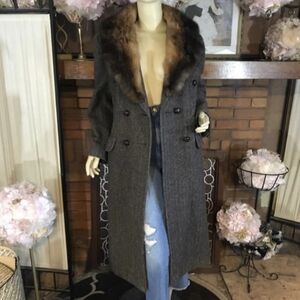 Vintage Herringbone Double Breasted Wool L Coat